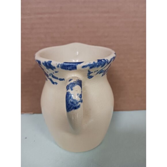 Vintage Robinson Ransbottom Pottery Blue Wheat Spongeware Stoneware 1pt Pitcher - Picture 4 of 7